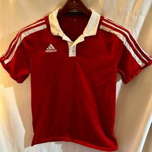 Vintage Adidas Red and White Polo Shirt Rugby Mens M Collar 90s